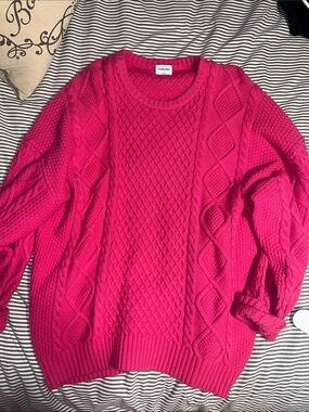 Sunday Best Bright Pink Cable Knit Crewneck Sweater